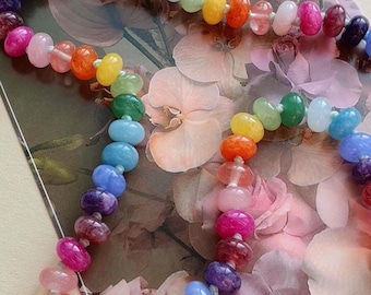 Rainbow Hand Knotted Necklace, Candy Gemstone Necklace, Ombre Beaded Necklace, Gold Sailor Clasp Necklace