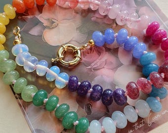 Multicolor Gemstone Necklace, Hand Knotted Necklace, Rainbow Beaded Necklace, Layering Necklace