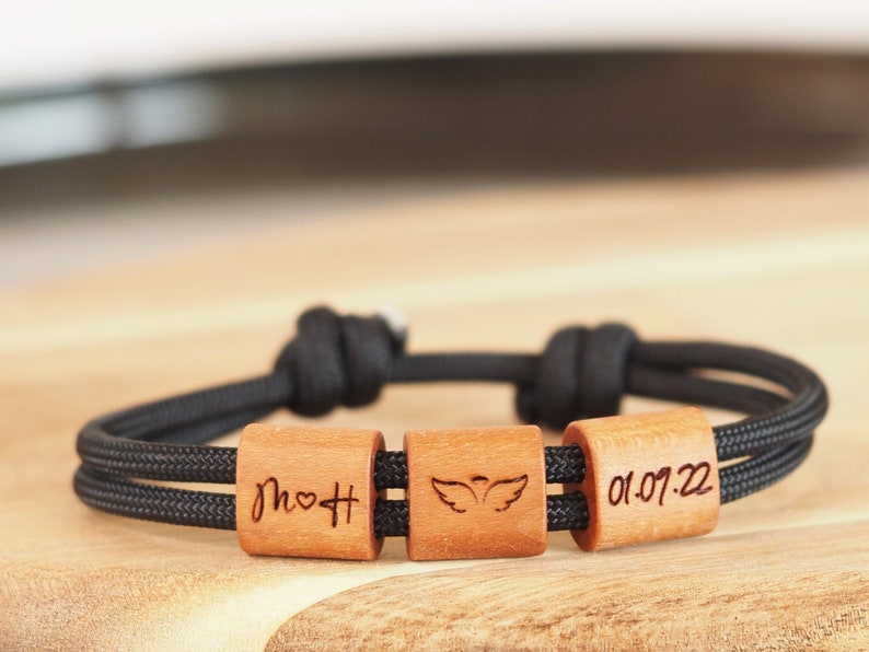 myjori Wooden Bracelet Surfer, Date Engraving, Children image 10
