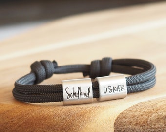 pulsera escolar myjori personalizada con grabado, matricula escolar 2022, cono escolar, cuerda de vela, niño