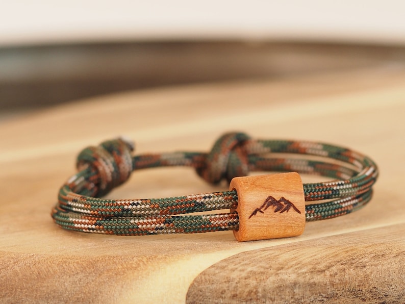 myjori mountain bike wooden bracelet, bicycle, mountains, sailing rope, bracelet with engraving, wooden jewelry image 9