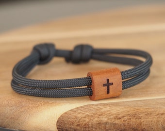 Wooden bracelet with cross, sailing rope, communion, confirmation, baptism