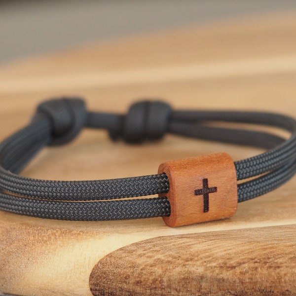 Holz Armband Kreuz, Segeltau, Kommunion, Firmung, Konfirmation, Taufe