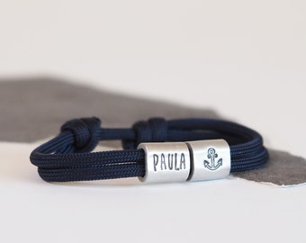 Pulsera de grabado personalizada con nombre y símbolos, ancla, cuerda de vela, idea de regalo