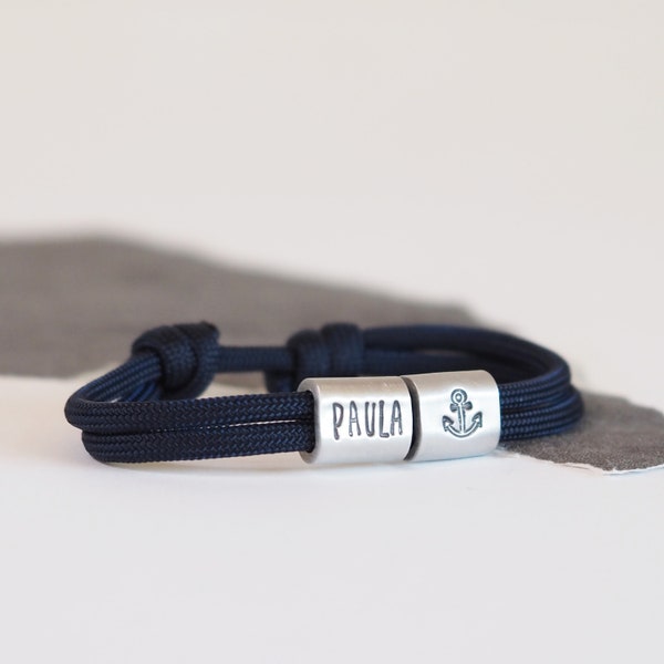 Personalisiertes Gravur Armband mit Namen und Symbolen,Anker, Segeltau, Geschenkidee