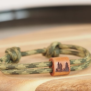 myjori Surfer Wooden Bracelet Forest, Sailing Rope, Bracelet with Engraving