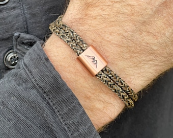 Personalized Men's Bracelet Hand-stamped, Mountain, Mountaineer