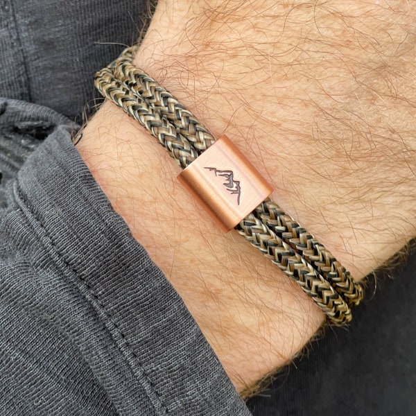 Personalisiertes Herren Armband aus Segeltau handgestempelt, Berg, Bergsteiger