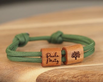 bracelet en bois de surfeur myjori personnalisé avec gravure souhaitée, bracelet nominatif