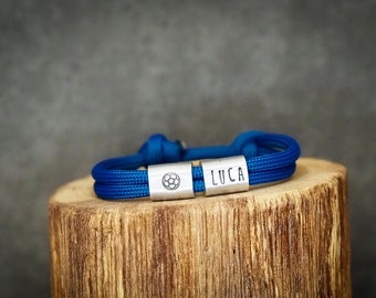 Children's football bracelet made of sailing rope hand-stamped customizable