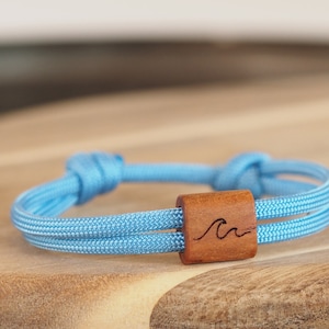 myjori Surfer Wooden Bracelet Wave, Sailing Rope, Bracelet with Engraving