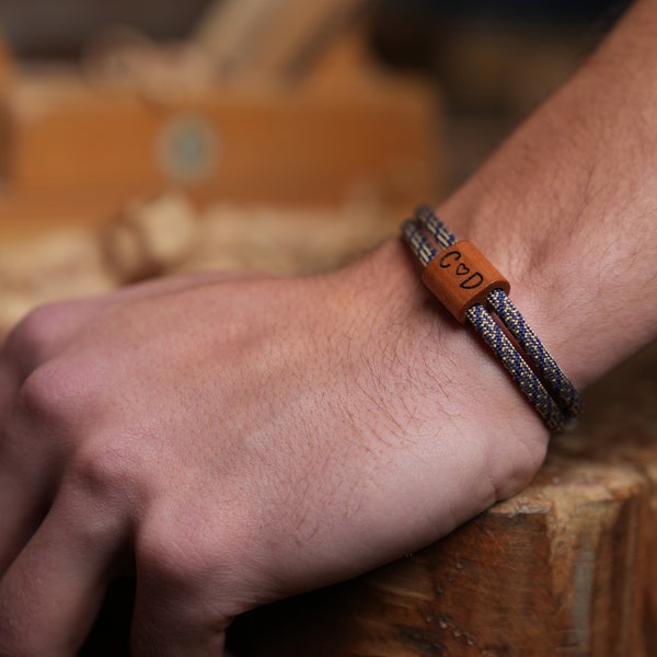 Armband mit Holzschieber Namen Segeltau Armband mit Motiv Familie Initialien