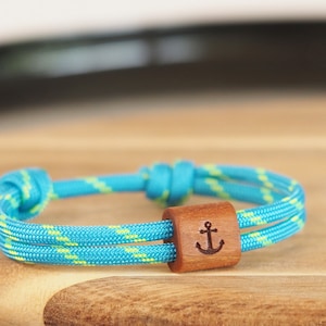 myjori surfer wood bracelet anchor, sailing rope, bracelet with engraving image 1