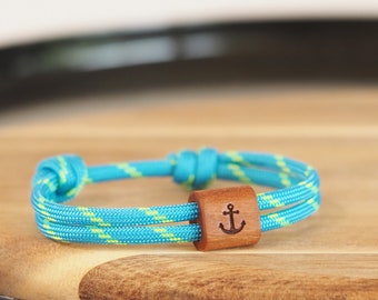 myjori surfer wood bracelet anchor, sailing rope, bracelet with engraving