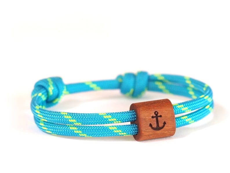 myjori surfer wood bracelet anchor, sailing rope, bracelet with engraving image 2