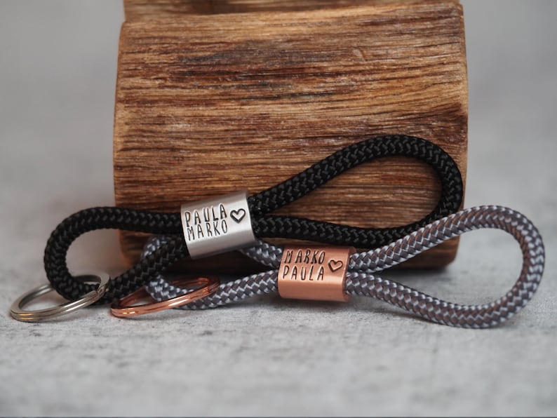 Engraved Keychain With Name Made of Sailing Rope Handstamped Lovers