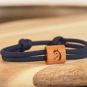 myjori horse wooden bracelet horse, sailing rope, bracelet with engraving image 1