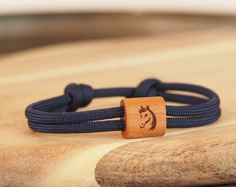 myjori horse wooden bracelet horse, sailing rope, bracelet with engraving