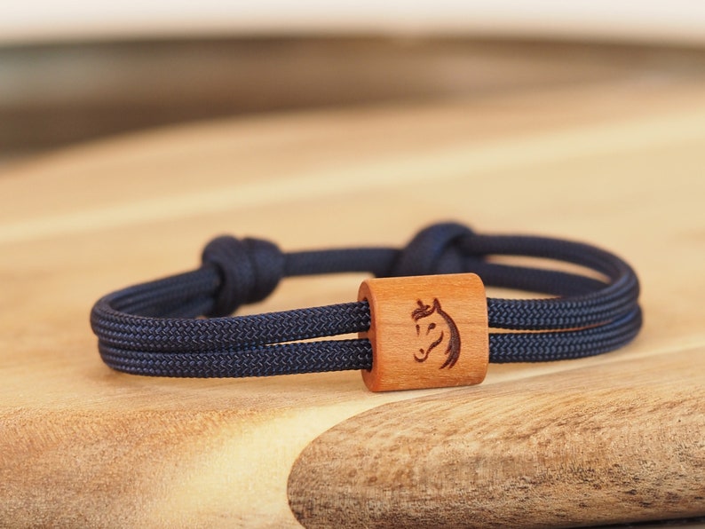 myjori horse wooden bracelet horse, sailing rope, bracelet with engraving image 1
