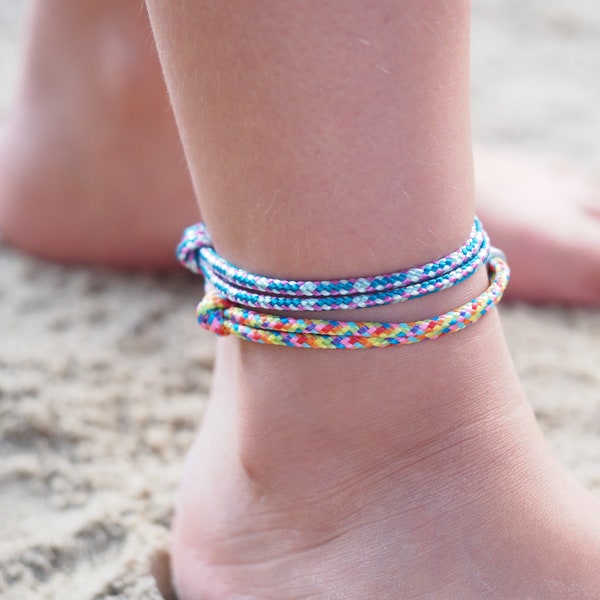 Kids Surfer Beach Footband, Boho Ethno Anklets Women, Handmade Festival Jewelry, Waterproof & Adjustable