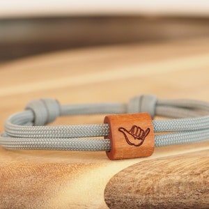 myjori Hang Loose Surfer Wooden Bracelet, sailing rope, bracelet with engraving image 2