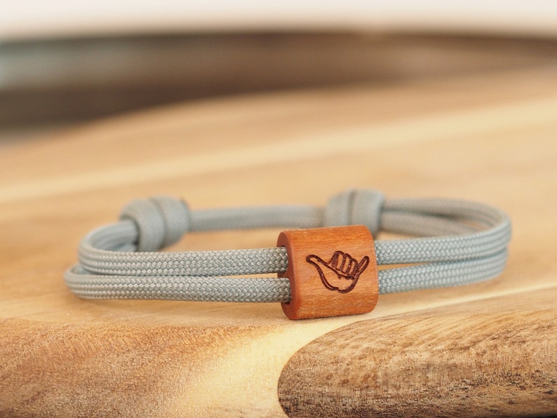 myjori Hang Loose Surfer Wooden Bracelet, sailing rope, bracelet with engraving image 2