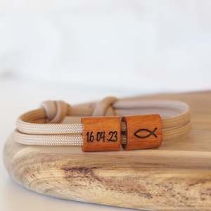 Wooden Bracelet Fish, Sailing Rope, Communion, Confirmation, Baptism