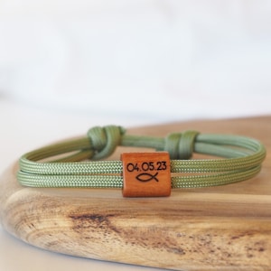 Bracelet with wooden slider fish, sailing rope, communion, confirmation, baptism