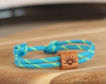 myjori surfer wood bracelet sunrise, sailing rope, bracelet with engraving