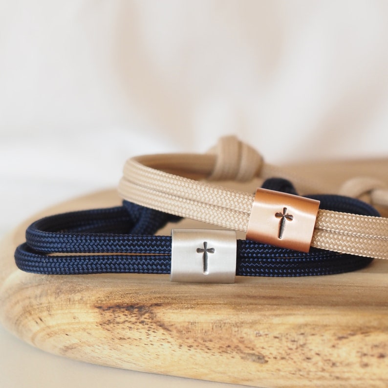 Communion cross bracelet personalized with engraving hand-stamped for baptism, birthday, back to school, confirmation image 9