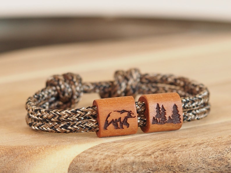 myjori horse wooden bracelet horse, sailing rope, bracelet with engraving image 10