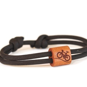 myjori mountain bike wooden bracelet, bicycle, mountains, sailing rope, bracelet with engraving, wooden jewelry image 2