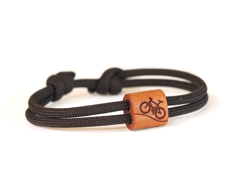 myjori mountain bike wooden bracelet, bicycle, mountains, sailing rope, bracelet with engraving, wooden jewelry image 2