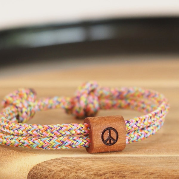 Peace Zeichen Frieden Holz Armband mit Gravur Weltfrieden