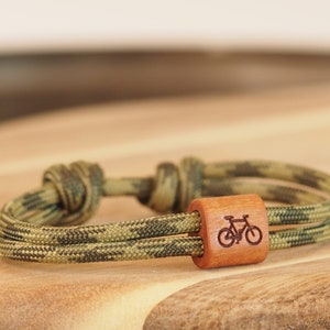 myjori Bike houten armband, fiets, bergen, zeiltouw, armband met gravure