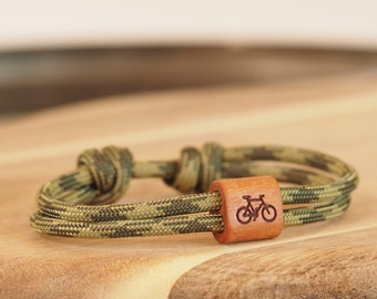 myjori Bike bracelet en bois, vélo, montagnes, corde à voile, bracelet avec gravure