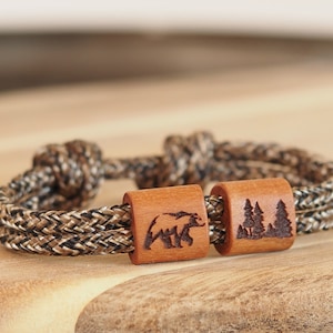 myjori mountain bike wooden bracelet, bicycle, mountains, sailing rope, bracelet with engraving, wooden jewelry image 10
