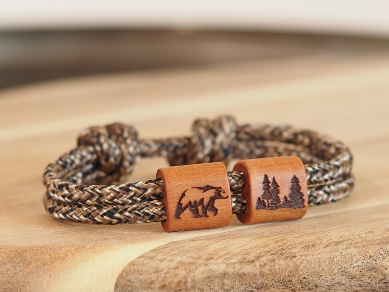 myjori mountain bike wooden bracelet, bicycle, mountains, sailing rope, bracelet with engraving, wooden jewelry image 10