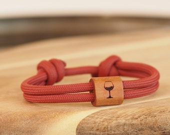 bracelet en bois myjori vigneron, corde à voile, bracelet avec gravure