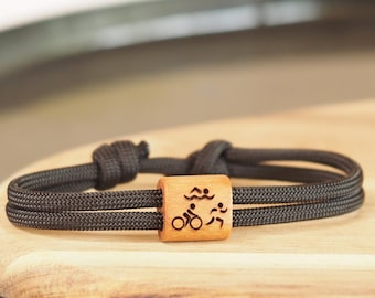 Triathlon Holz Armband aus Segeltau, Laufen, Radfahren, Schwimmen