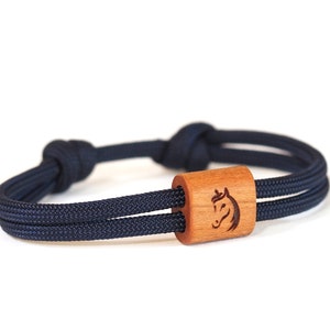 myjori horse wooden bracelet horse, sailing rope, bracelet with engraving image 2