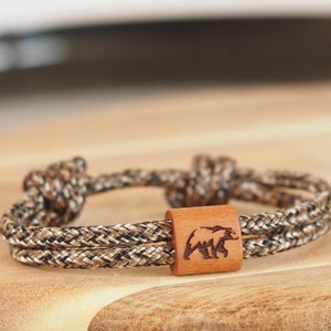 myjori Surfer Bear Wooden Bracelet Forest, Sailing Rope, Bracelet with Engraving