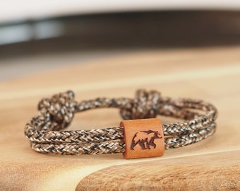 myjori surfer bear wood bracelet forest, sailing rope, bracelet with engraving