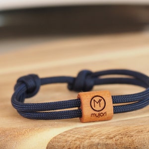 myjori Surfer Wooden Bracelet with your own logo, sailing rope, bracelet with engraving