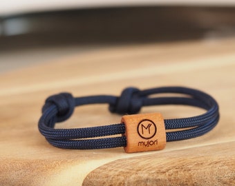 myjori surfer wood bracelet own logo, sailing rope, bracelet with engraving