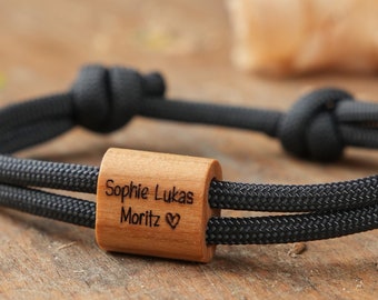 Name bracelet wood personalized with desired engraving wooden bracelet family children