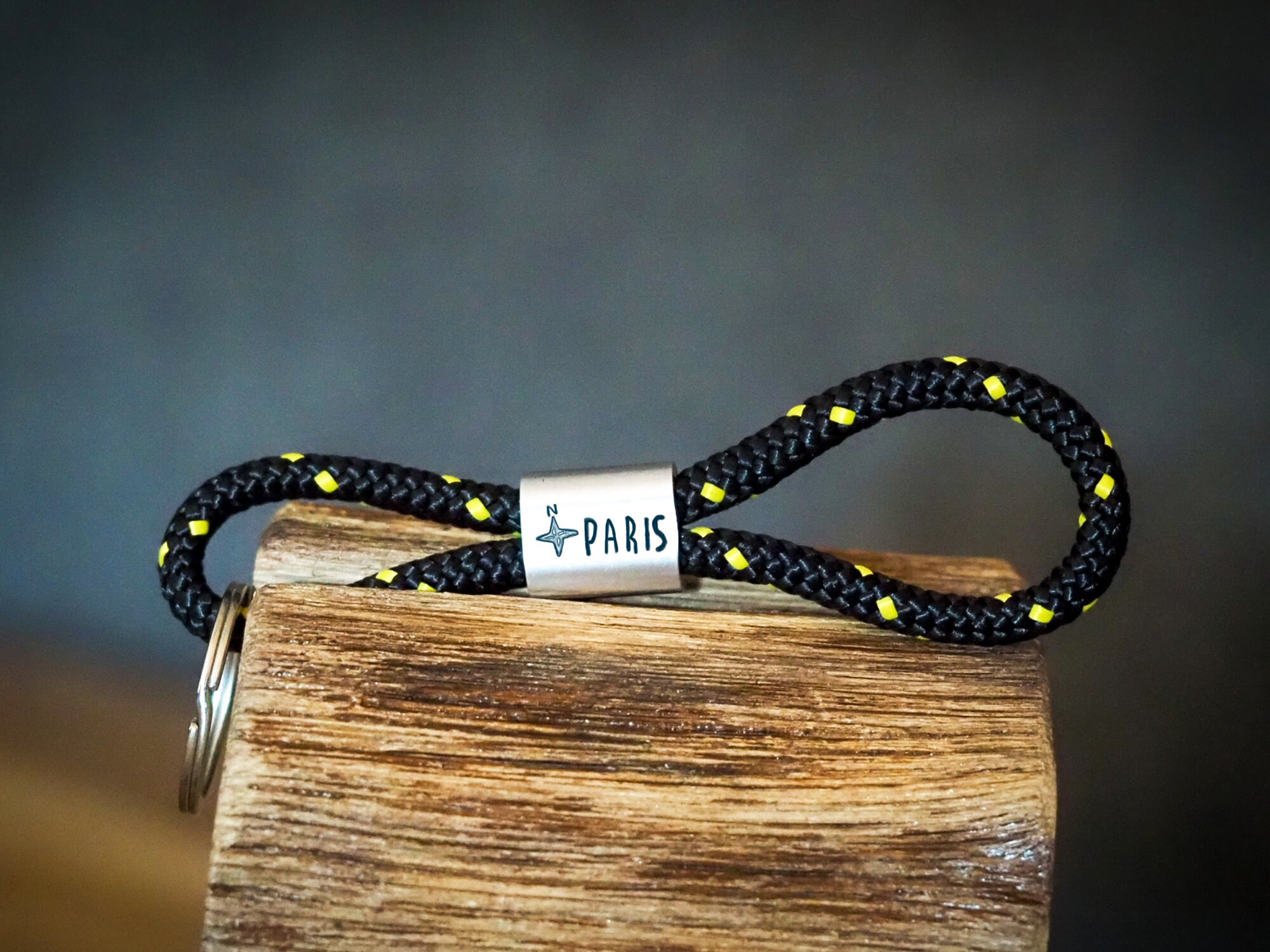 Personalized keychain made of sailing rope hand-stamped | Compass | Paris | Wanderlust