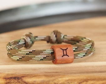Wooden bracelet zodiac sign Pisces made of sail rope, astrology, planets