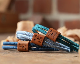 Family wish engraving bracelet with initials made of wood and sailing rope partner bracelet wooden bracelet