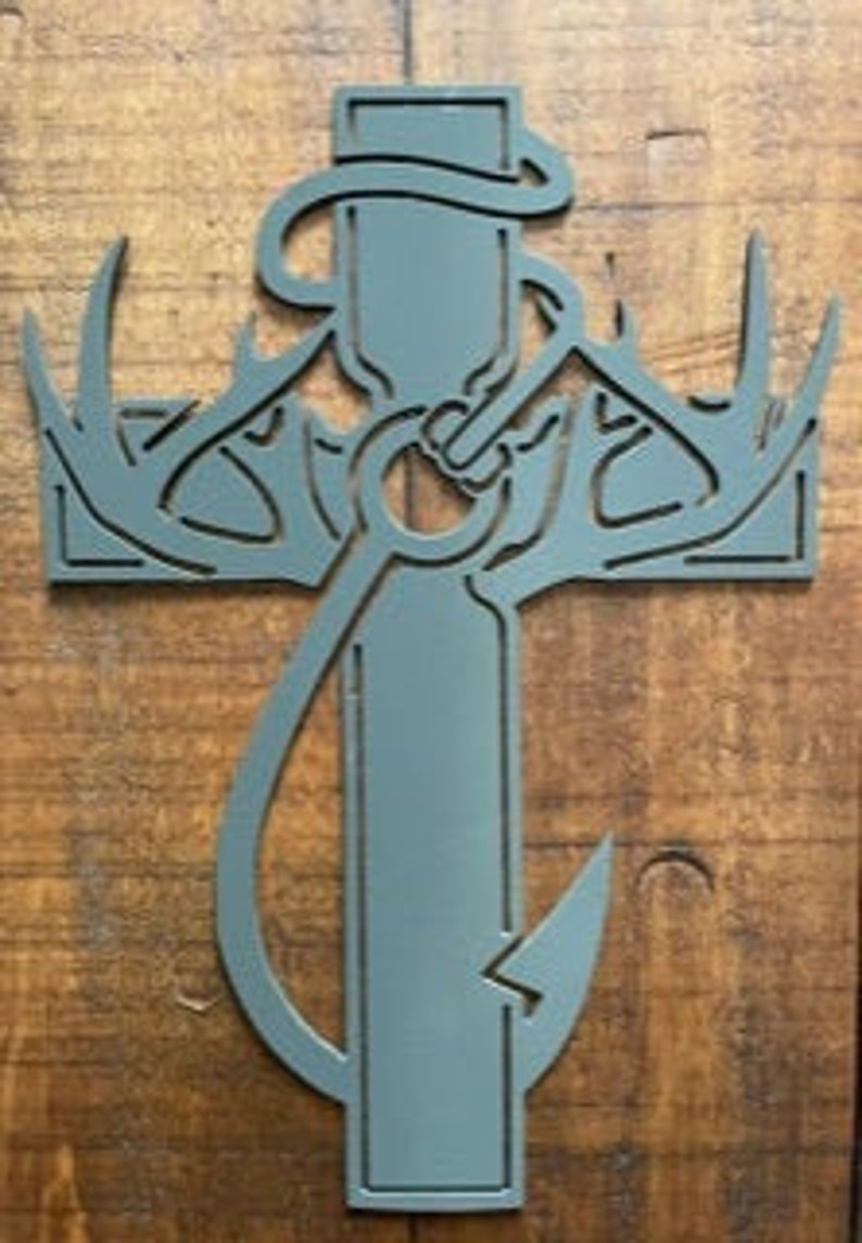 Cross with Antlers and Fishing Hook Country piece Etsy